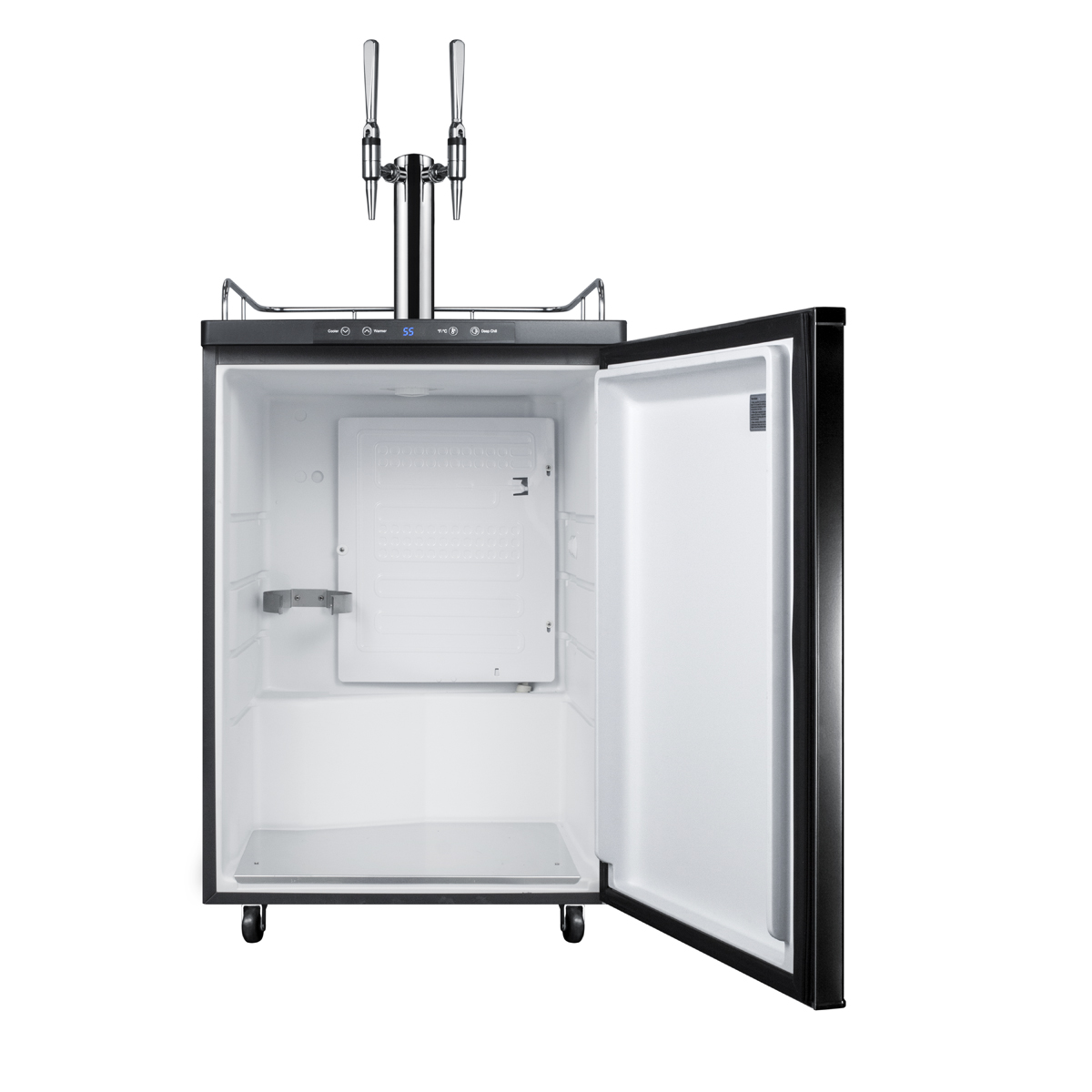 Freestanding residential beer dispenser, auto defrost with digital thermostat and black exterior finish
